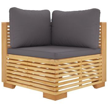 Sofá Esquina Jardín | Sofá De Exterior Con Cojines Gris Oscuro Madera Maciza Teca