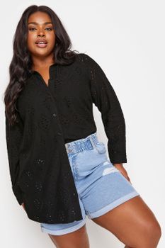Yours Camisa Negra Con Bordados, Mujer Curvy Y Tallas Grandes, Yours