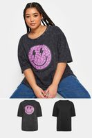 yours juego 2 camisetas de algodon negra y gris con smiley mujer curvy y tallas grandes yours