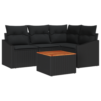 Set De Sofá De 5 Uds Con Cojines Negro Poliratán Acacia Cfw797154