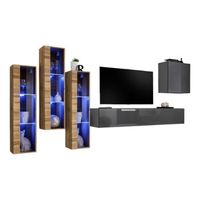 conjunto de muebles de salon mural switch xiii diseno color gris y roble wotan