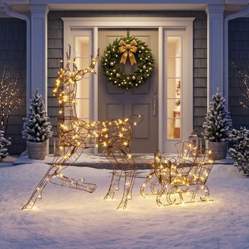 Reno Con Trineo Luminoso Navideño Con 175 Led Blanco Cálido Outsunny
