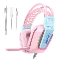 auriculares onikuma x13 con cable usb y jack 35mm para gaming microfono y rgb rosa