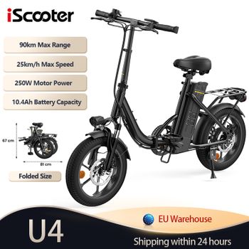 Bicicleta Eléctrica IScooter U4 para Adultos, Bicicleta Eléctrica Urbana de 16 Pulgadas, Motor de 250W, Batería de Litio Extraíble de 36V 10.4AH, Bicicleta Eléctrica para Desplazamientos
