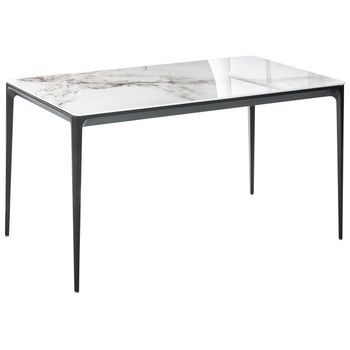 Mesa De Comedor Moderna Elegante Con Tablero Rectangular De Vidrio Efecto Mármol 140 X 80 Cm Comedor Cocina Blanco/negro Jollein