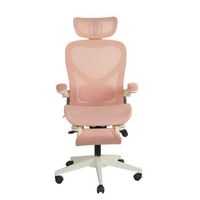 silla de oficina ergonomica rosa plegable de malla y con reposacabezas ajustable