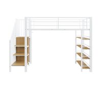 cama alta 90200 cm - con escalera de seguridad almacenamiento pequeno armario estantes diseno de cerca alta - blanco