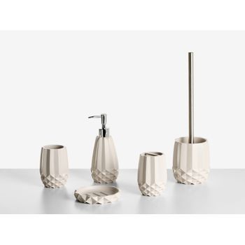 Conjunto De 5 Accesorios De Baño Jabonera Dispensador De Jabón Escobilla De Inodoro Vaso Soporte Para Cepillos De Dientes Beige Samiria