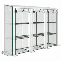 outsunny invernadero de exterior de 3 niveles con puerta enrollable con cremallera 9 estantes cubierta de pe 215x46x151cm blanco