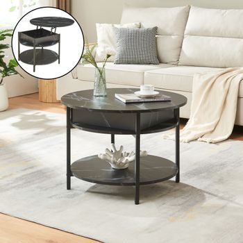 Mesa De Centro Kandas Con Tablero Elevable 70x49 Cm - Efecto Mármol Negro [en.casa]