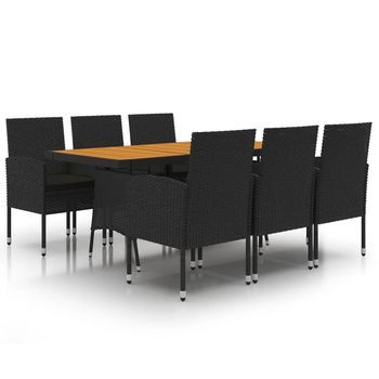 Idaxl Juego De Comedor De Jardín 7 Piezas Ratán Sintético Negro Vidaxl
