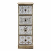 cajonera con 4 cajones de madera decoracion mayolica marron y blanca