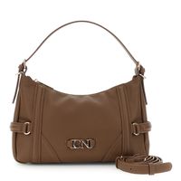 bolso de hombro pequeno efecto piel con grano con correas y hebillas brown