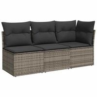 sofa de jardin de 3 plazas  sofa de exterior con cojines ratan sintetico gris