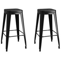 juego de 2 taburetes de bar apilables de diseno industrial en metal negro dec029589