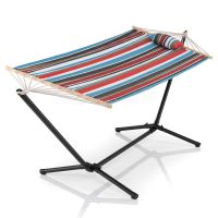 costway hamaca portatil con soporte metalico y almohada soporta 120 kg con bolsa de transporte para jardin terraza 324 x 98 x 102 cm multicolor