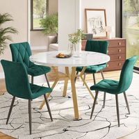 conjunto de mesa y 4 sillas - comedor - mdf y acero - verde y dorado 100x100x75cm