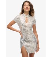 superdry para mujer w8011769a minivestido con cuello mao y lentejuelas plateado xs plata fiesta manga corta poliester reciclado sost