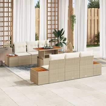 Juego De Sofá De Jardín Set De 7 Beige Ratán Comedor De Jardín V1475 Unico / Beige