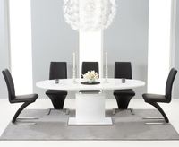 santana 160cm white high gloss extending pedestal dining table with hampstead z chairs