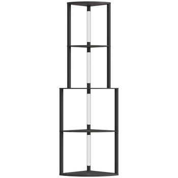 HOMCOM Lámpara de pie para salón, lámpara con estanterías de esquina de 4 niveles, brillo regulable, 55,5 x 39,5 x 163 cm, negro   Aosom España