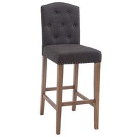 taburete de bar trona con respaldo acolchado en tela gris oscuro y patas de madera clara 100000075