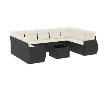 Vidaxl set de sofás de jardín 10 pzas cojines ratán sintético negro