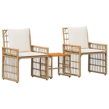 Juego De Muebles De Exterior 3 Piezas | Mobiliario De Jardín Natural Y Crema
