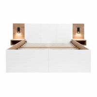 cama doble 160x200cm - con 2 cajones cabecero con luz de lectura y funcion de carga usb incl 2 mesitas de noche estructura y somier - robleblanco