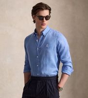 polo ralph lauren para hombre 710966294519 camisa de lino custom fit azul xl casual manga larga