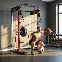 sportnow jaula de potencia musculacion con sistema de poleas ajustable rack para sentadillas con barra de dominadas estacion de fondos soporte barra para casa en gimnasio carga 900 kg