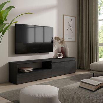 Mueble tv efecto madera negro 200x35x45cm