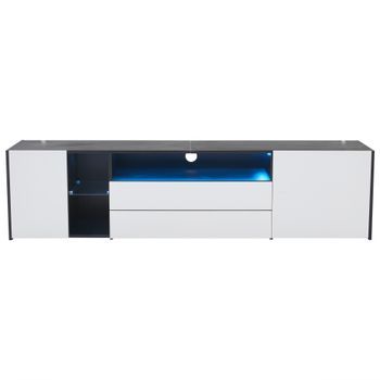Mueble De Tv 180 X 40 X 45 Cm, Led Regulable, Acabado Blanco Y Negro
