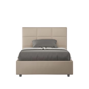 Cama De Una Plaza Y Medio Con Somier Acolchada 120x210 Cuero Sintético Gris Paloma Mika
