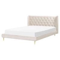 cama con somier de terciopelo beige dorado 160 x 200 cm cabecero capitone forbach