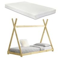 cama tipi para ninos pequenos onejda con colchon madera pino 90x200cm color pino natural encasa