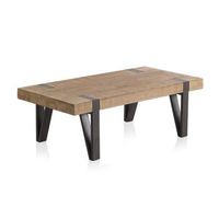 mesa de centro de madera con patas de metal