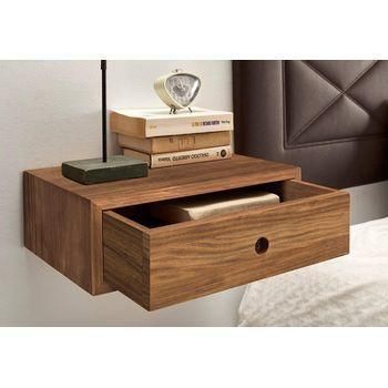 Juego De 2 Mesitas De Noche Flotantes Con 1 Cajón Estilo Nórdico Vintage | Madera Maciza Acabado Encerado