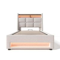 cama individual 90x200 cm con led usb colchon incluido y almacenamiento