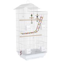 pawhut pajarera con multiples puertas 4 comederos 3 perchas columpio escaleras y bandeja extraible 46x36x100 cm blanco