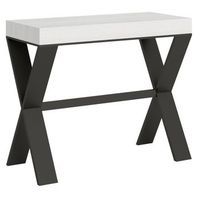 consola extensible de fresno blanco con patas de metal antracita 8 plazas de 40 a 196 cm xena