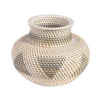 Jarrón De Ratán Blanco Gris Natural Beige 22 Cm Hecho A Mano Flores Asahan