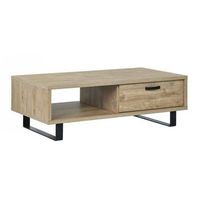 mesa de centro robusta coleccion newton color roble dorado patas de metal negro