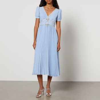 Self-Portrait Fil-Coupe Pleated Chiffon Midi Dress - UK 10