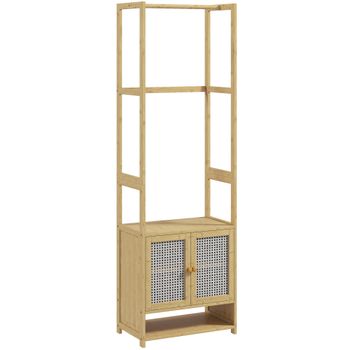 HOMCOM Perchero de Bambú con Armario Zapatero Barra para Colgar Estante Ajustable para Entrada Pasillo 53x31x168 cm Natural   Aosom España