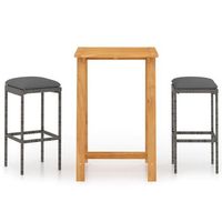 set de bar para jardin 3 piezas y cojines ratan sintetico gris vidaxl