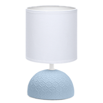 Aigostar 196967 - Lámpara de cerámica de mesa, patrón de diamante, cuerpo de diseño sencillo color azul, pantalla de tela color blanco, casquillo E14. Perfecta para el salón, dormitorio o recibidor.