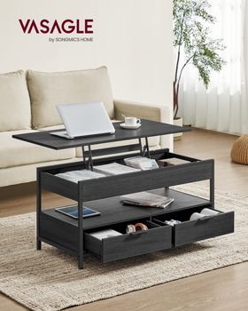 Mesa de centro con tablero elevable de color gris carbón y negro tinta