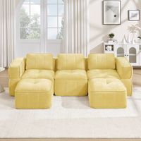 sofa modular en forma de u de 3 plazas con 2 pufs poliester amarillo sin estructura 271x162x67 cm