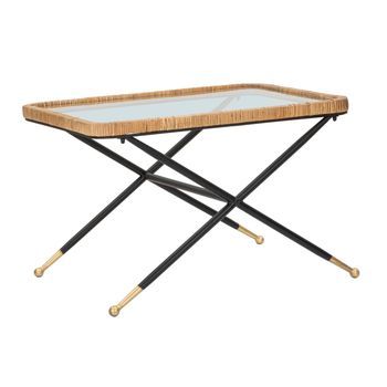 Mesa De Centro De Hierro, Madera Y Cristal 70x50x45 Cm